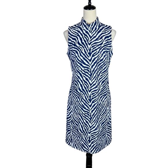 J McLaughlin Delaney Montego Blue Tiger Animal Print Sleeveless Sheath Dress - Picture 1 of 11